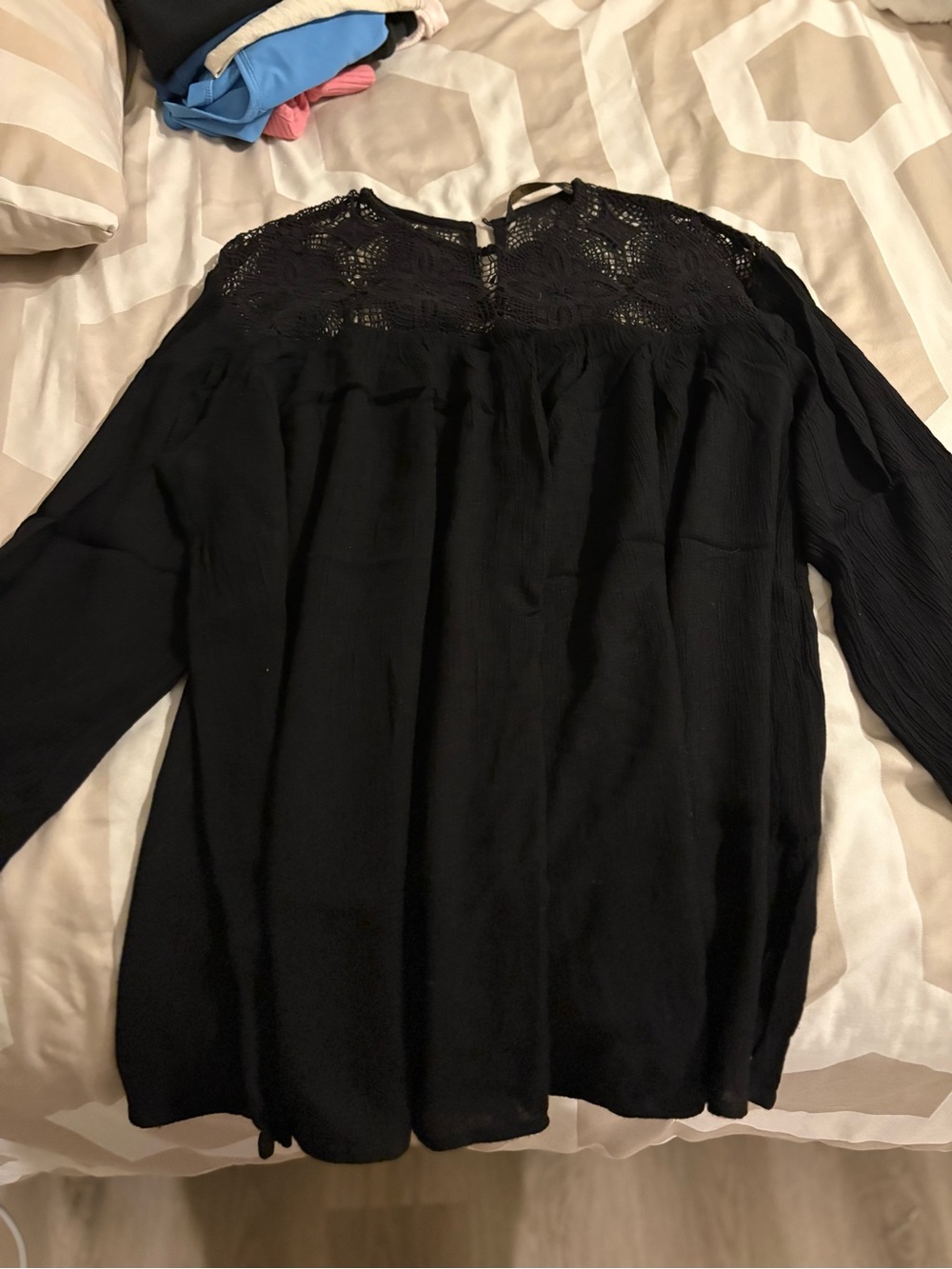 Zara Black Lace Yoke Long Sleeve Blouse